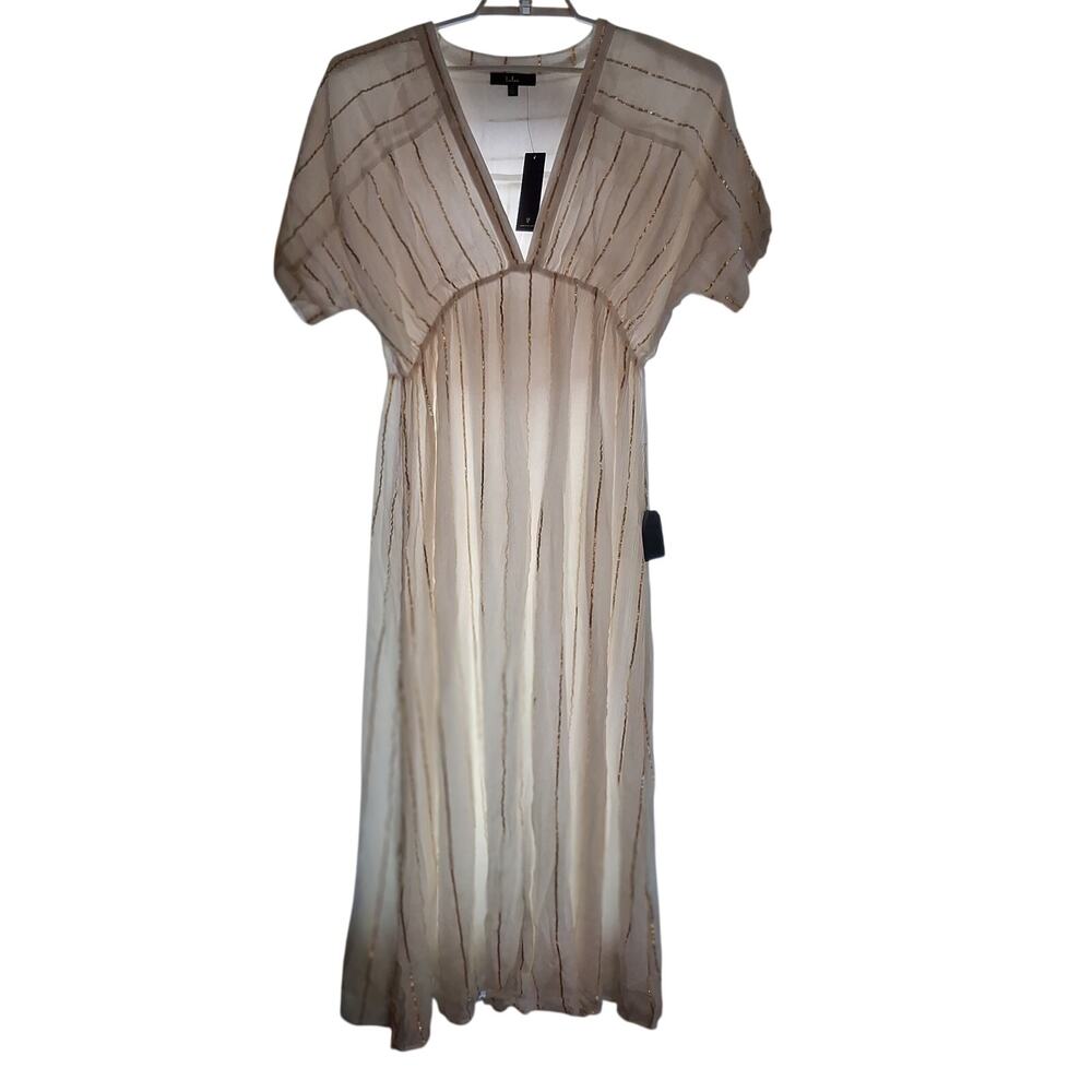 Lulus nwt Goddess Vibes maxi dress womens XL cream gold striped